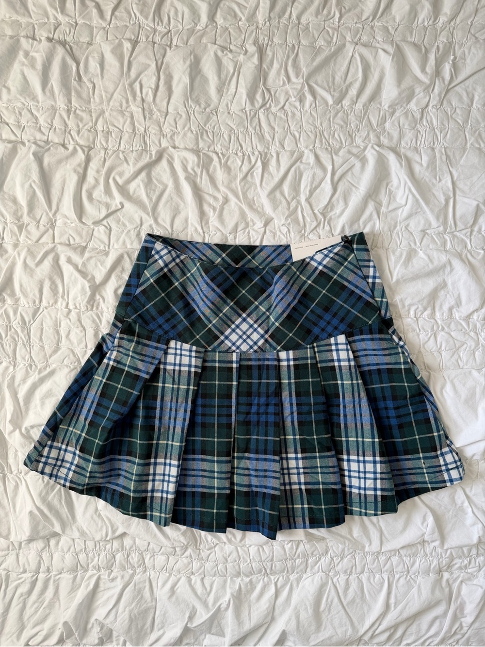 American Eagle Outfitters Blue and Green Plaid Pleated Mini Skirt